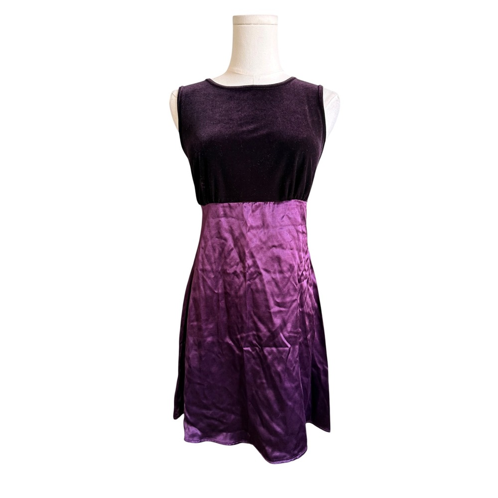 Byer Too! California Vintage 90s Velvet Satin Empire Waist Dress Purple Black 13